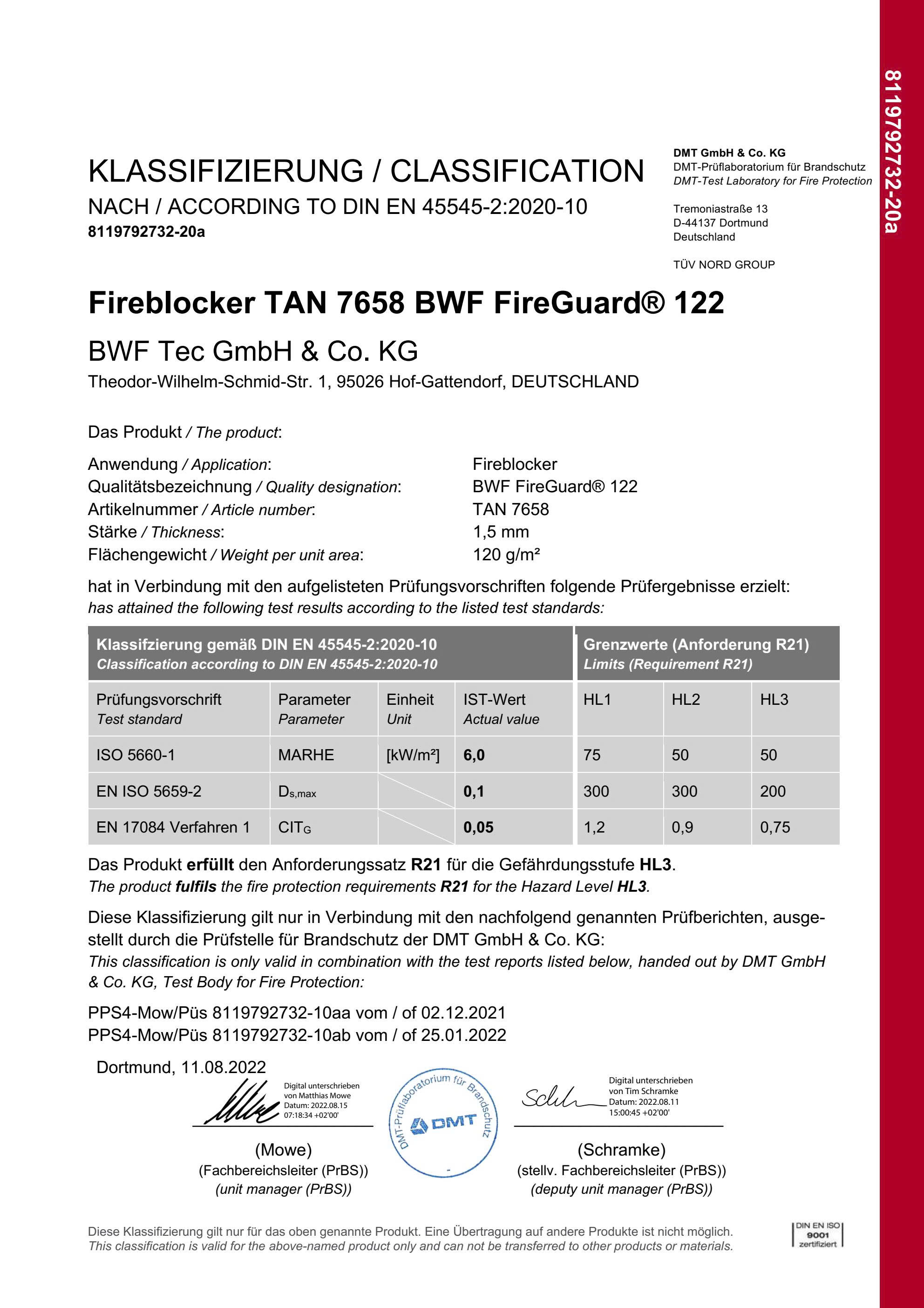 Vải chống cháy BWF FireGuard® 122