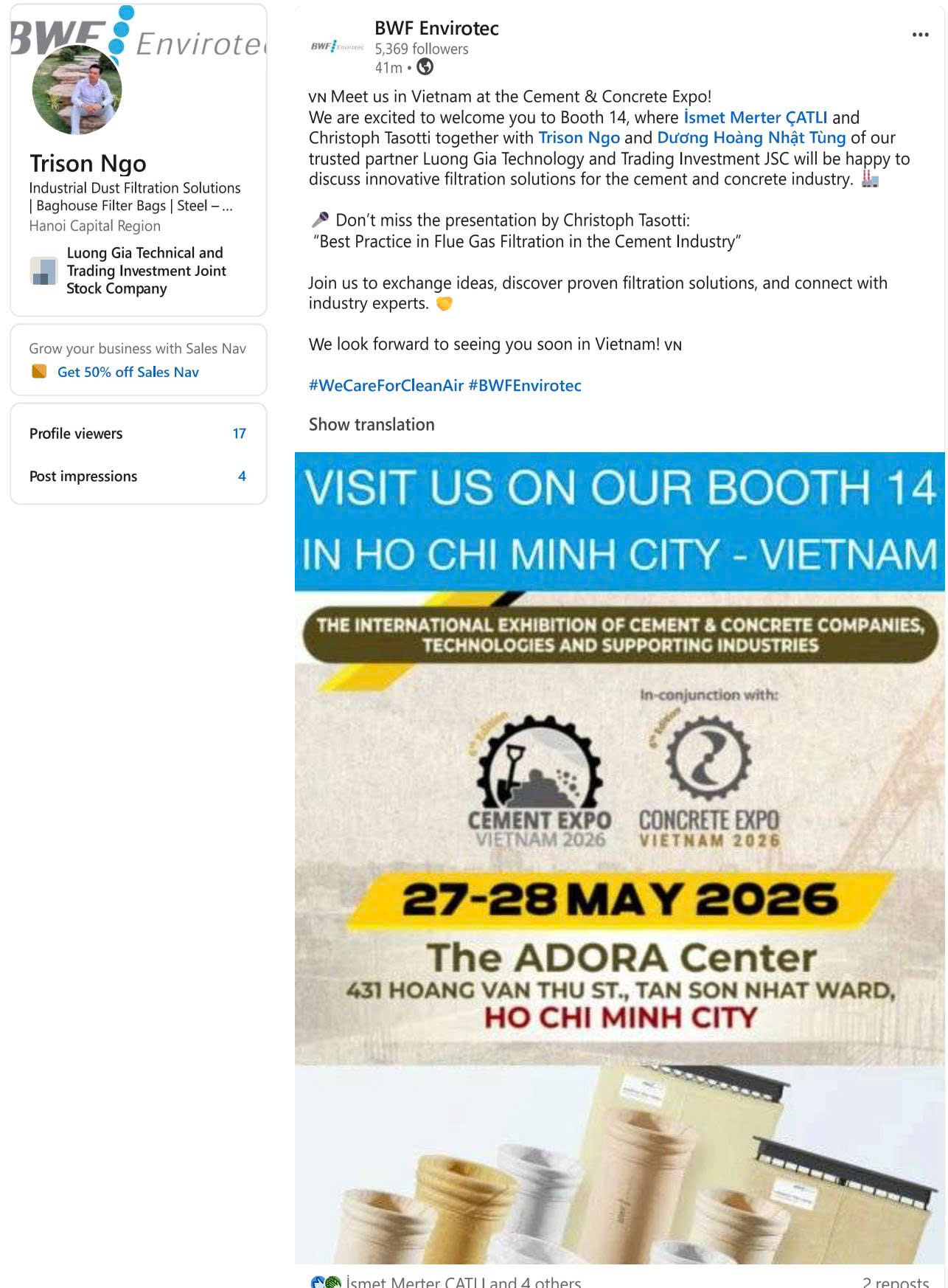 BWF ENVIROTEC THAM GIA TRIỂN LÃM CEMENT & CONCRETE EXPO VIETNAM 2026